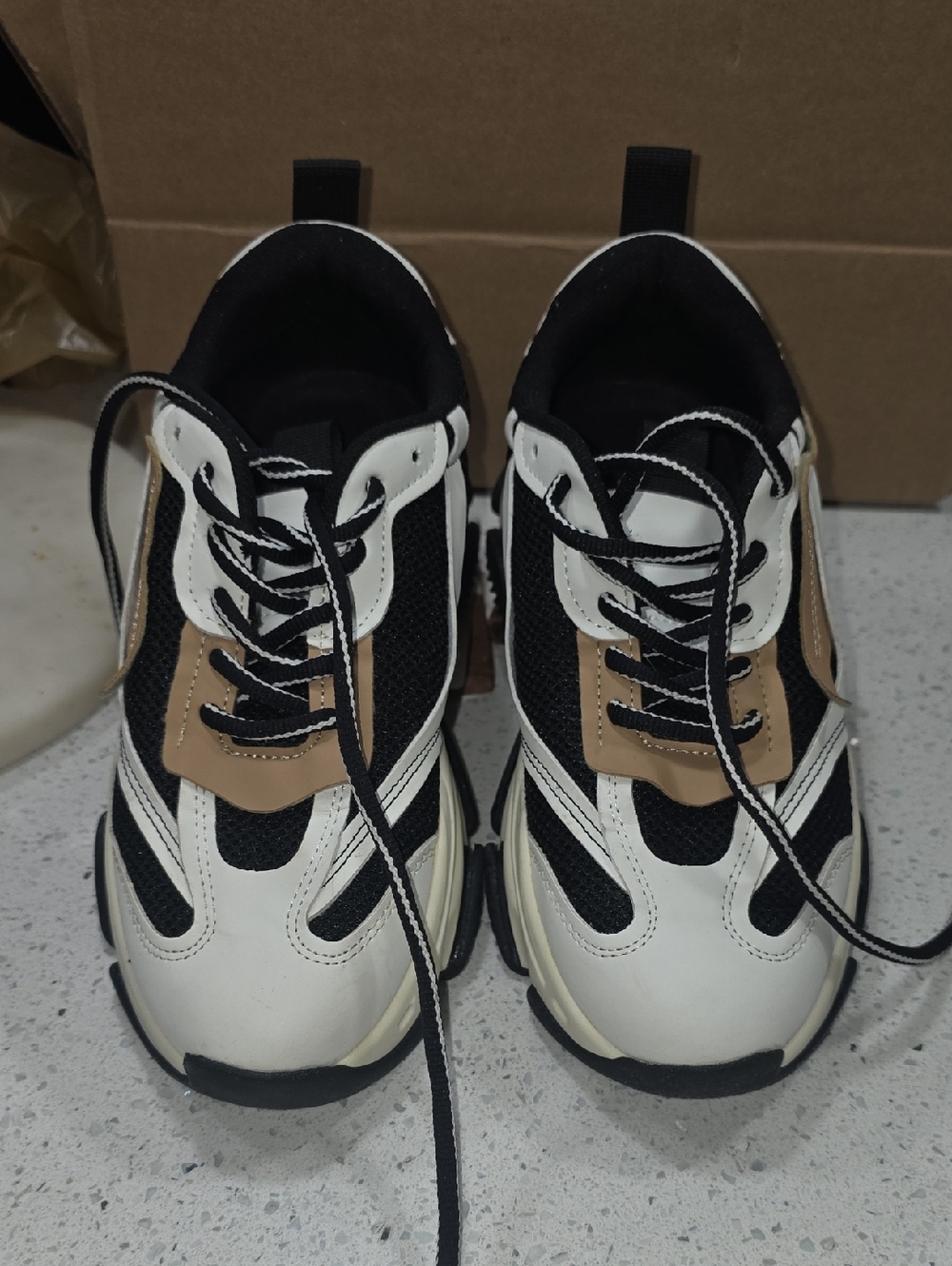 Chunky Black, White & Tan Sneakers Steve Madden